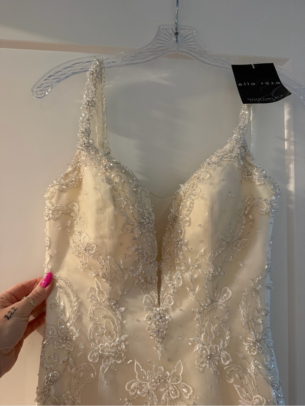 Beaded Ivory Wedding Dress with V-Neck and Spaghetti Straps